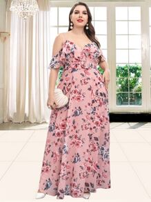Đầm Plus Size Xù Hoa Tất cả trên in Hấp dẫn - Hồng - Xem 4