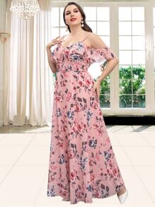 Đầm Plus Size Xù Hoa Tất cả trên in Hấp dẫn - Hồng - Xem 5