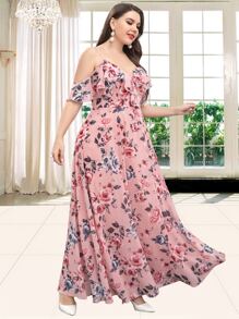 Đầm Plus Size Xù Hoa Tất cả trên in Hấp dẫn - Hồng - Xem 6