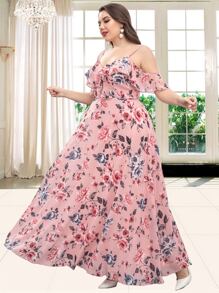Đầm Plus Size Xù Hoa Tất cả trên in Hấp dẫn - Hồng - Xem 7