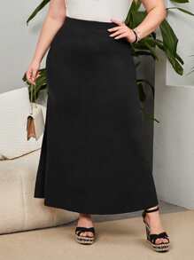 EMERY ROSE Falda unicolor bajo amplio - Negro - Ver 2