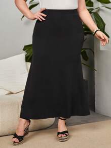 EMERY ROSE Falda unicolor bajo amplio - Negro - Ver 4