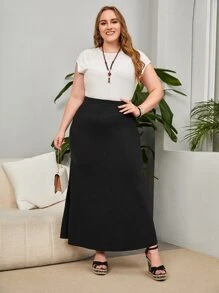 EMERY ROSE Falda unicolor bajo amplio - Negro - Ver 1