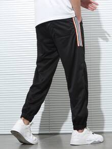 Manfinity Men Contrast Striped Tape Drawstring Waist Sweatpants - Black - View 2