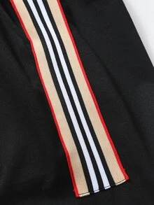 Manfinity Men Contrast Striped Tape Drawstring Waist Sweatpants - Black - View 3