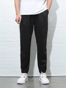 Manfinity Men Contrast Striped Tape Drawstring Waist Sweatpants - Black - View 7
