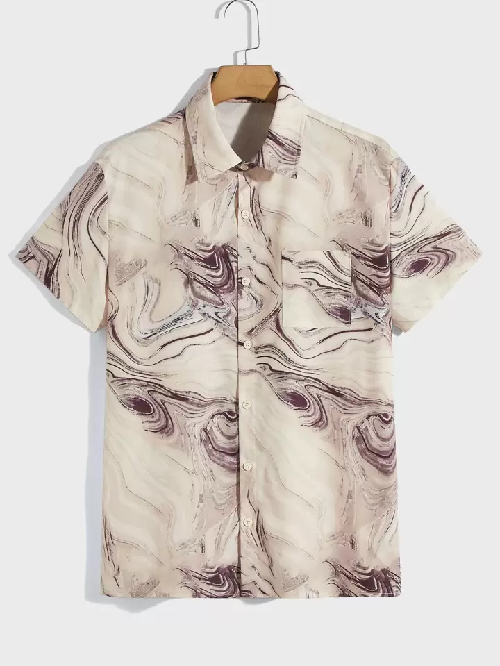 [ marble sub ] ふわふわshirt Our Guys Marble Print Shirt is such a vibe - ROMWE
