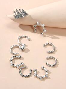 9入組人造珍珠裝飾耳環和1入組項鍊 - 銀色 - 查看 6