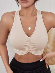 Yoga Sxy Sujetador deportivo unicolor pecho con fruncido transpirable suave - Albaricoque - Ver 1