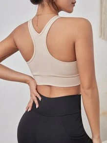 Yoga Sxy Sujetador deportivo unicolor pecho con fruncido transpirable suave - Albaricoque - Ver 2