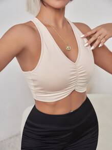 Yoga Sxy Sujetador deportivo unicolor pecho con fruncido transpirable suave - Albaricoque - Ver 3