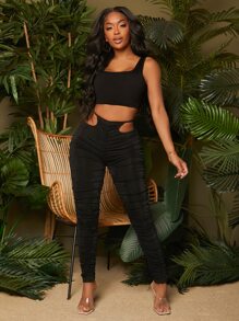 SHEIN SXY Cut Out Waist Ruched Leggings - Black - View 6