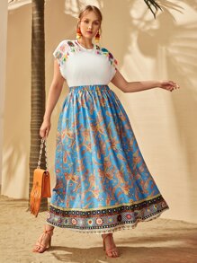 SHEIN VCAY Camiseta con diseño de fleco de manga murciélago - Blanco - Ver 4