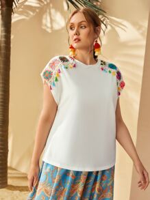 SHEIN VCAY Camiseta con diseño de fleco de manga murciélago - Blanco - Ver 9