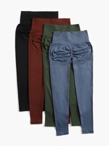 Easithlete 4入組健身褲襪無縫收復瑜伽打底褲帶 - 彩色 - 查看 3