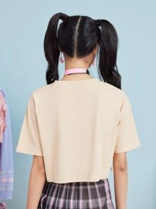 Kawaii Camiseta corta con estampado de oso de dibujos animados - Albaricoque - Ver 6