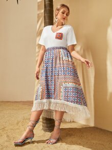 Mulvari Plus Crochet Patched Tee - White - View 7