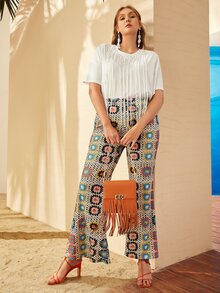 Mulvari Áo thun Plus size mép màu trơn Giải trí - trắng - Xem 5