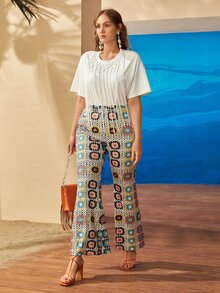 Mulvari Áo thun Plus size mép màu trơn Giải trí - trắng - Xem 9