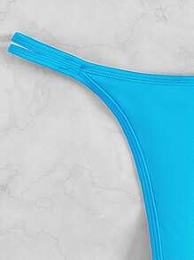 Plain Halter Triangle Bikini, For Summer Beach Vacation - Mint Blue - View 3
