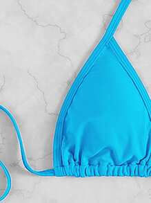 Plain Halter Triangle Bikini, For Summer Beach Vacation - Mint Blue - View 4
