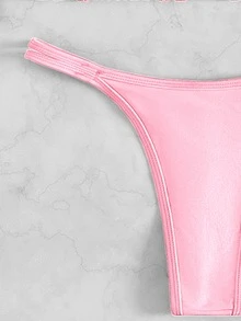 Plain Halter Triangle Bikini, For Summer Beach Vacation - Baby Pink - View 3