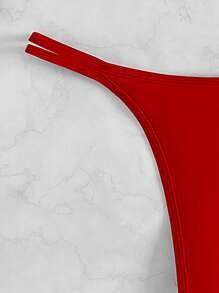 Plain Halter Triangle Bikini, For Summer Beach Vacation - Red - View 3