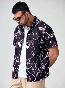 Manfinity Men Plus Random Abstract Candy Print Shirt - Black - View 1