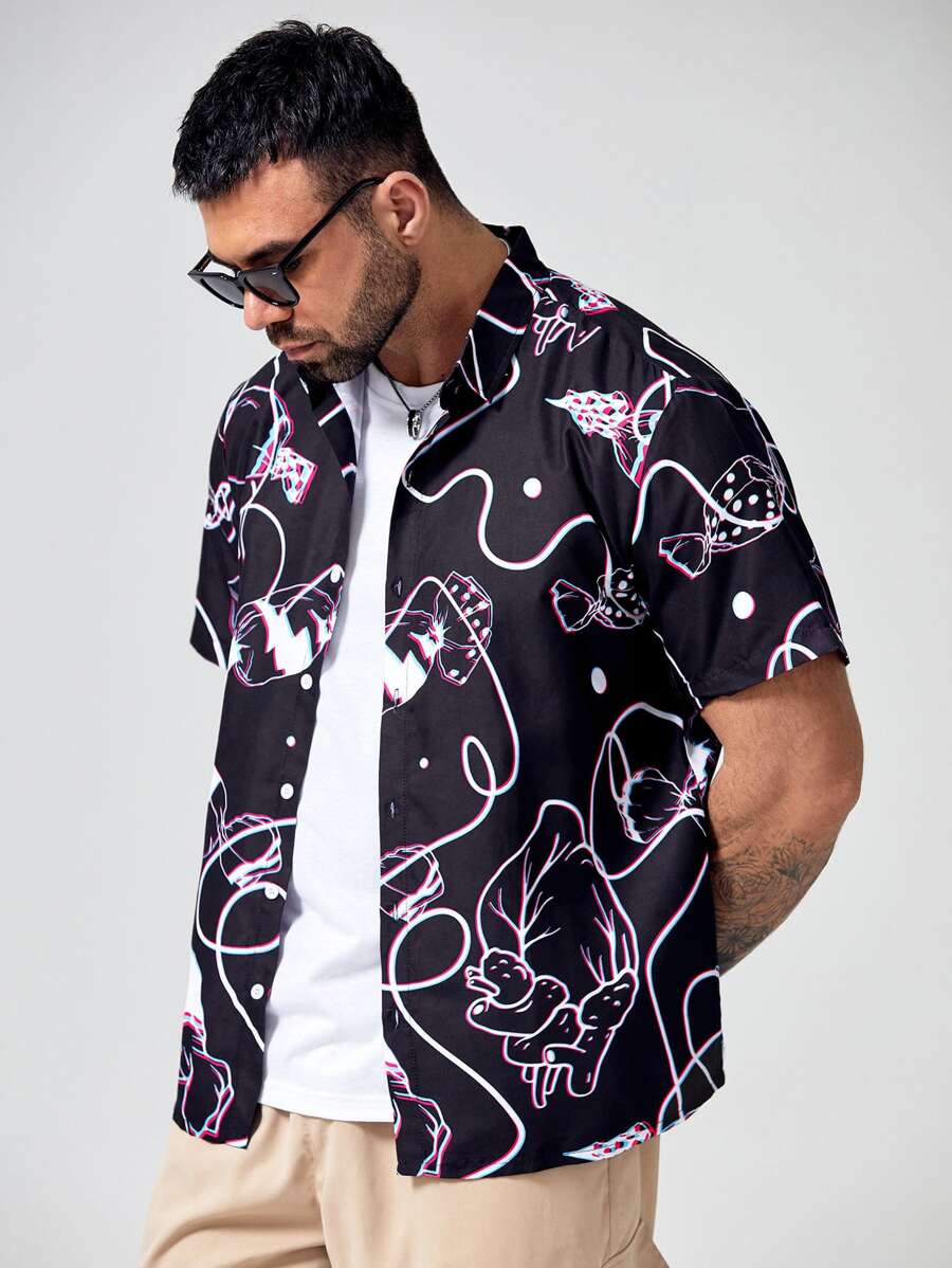 Manfinity Men Plus Random Abstract Candy Print Shirt - Black - View 1