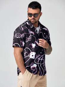 Manfinity Men Plus Random Abstract Candy Print Shirt - Black - View 3