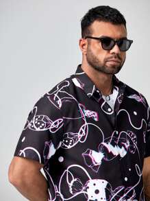 Manfinity Men Plus Random Abstract Candy Print Shirt - Black - View 6
