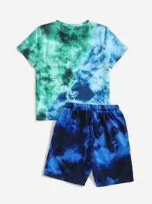 SHEIN Tween Boy Cartoon Graphic Tie Dye Tee And Shorts Set - Multicolor - View 2