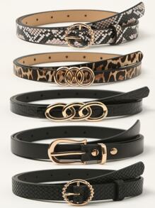 5pcs/set Leather Belt With Metal Buckle - Multicolor - View 1