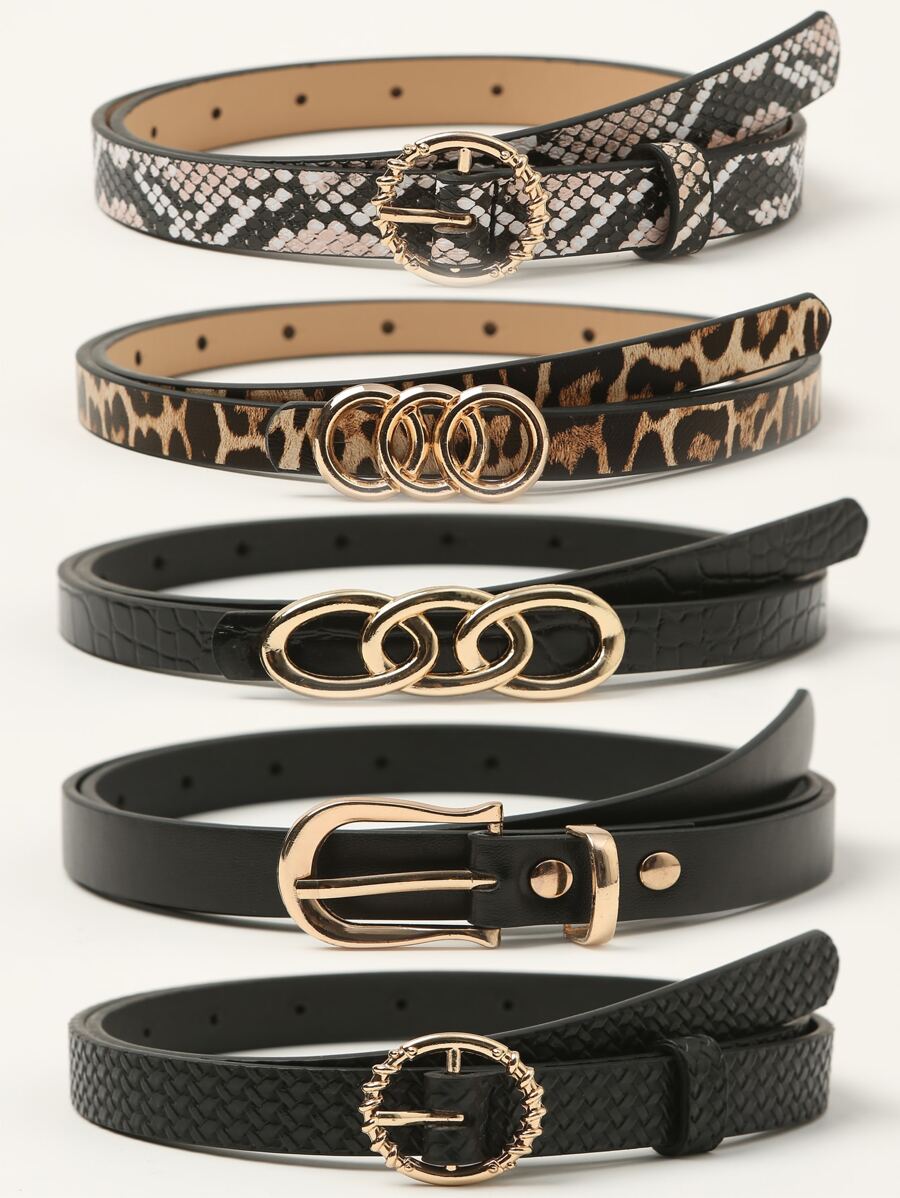 5pcs/set Leather Belt With Metal Buckle - Multicolor - View 1