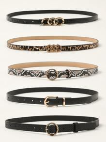 5pcs/set Leather Belt With Metal Buckle - Multicolor - View 2