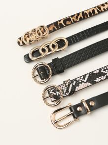 5pcs/set Leather Belt With Metal Buckle - Multicolor - View 4