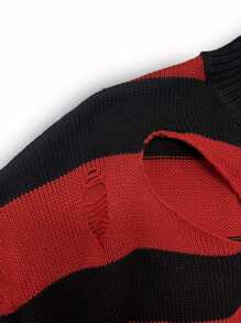 ROMWE Striped Cut Out Scallop Trim Sweater - Multicolor - View 5