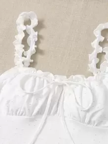 SHEIN EZwear Frill Trim Strap Knot Front Ruched Bust Eyelet Dress - White - View 4