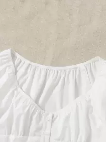 SHEIN Ruched Bust Frill Hem Blouse - White - View 4