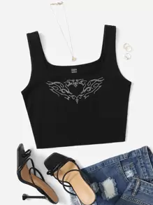 SHEIN Top tank con estampado con diamante de imitación