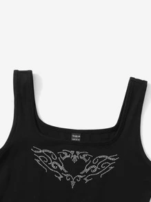 SHEIN Top tank con estampado con diamante de imitación