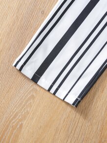小女童豎條紋紙袋腰腰帶長褲 - 白色 - 查看 4