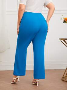 SHEIN 大碼雙排釦前接縫長褲 - 藍色 - 查看 2