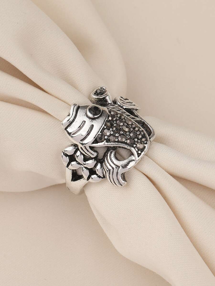 Anillo con diseño de pescado - Plata antigua - Ver 1