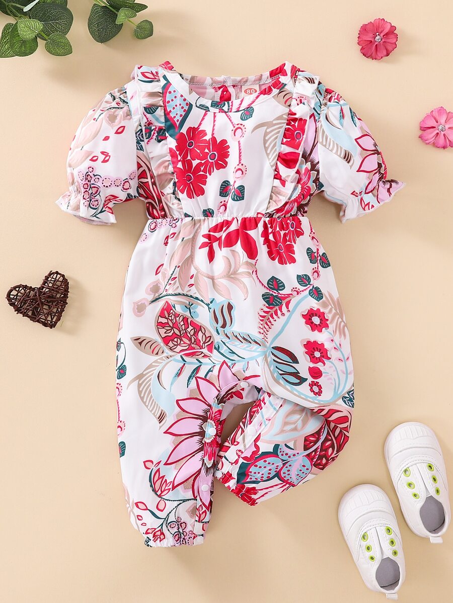 Bebé Jumpsuit con estampado floral ribete con fruncido - Multicolor - Ver 1