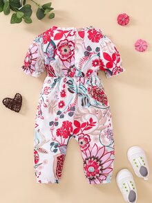 Bebé Jumpsuit con estampado floral ribete con fruncido - Multicolor - Ver 2