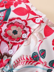 Bebé Jumpsuit con estampado floral ribete con fruncido - Multicolor - Ver 3