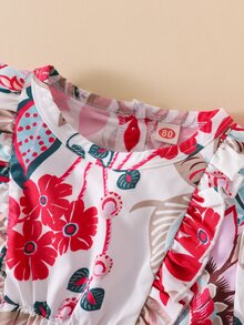 Bebé Jumpsuit con estampado floral ribete con fruncido - Multicolor - Ver 6