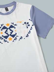 Manfinity 男士幾何印花撞色補丁貼口袋T恤 - 白色 - 查看 3