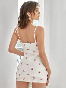 肩部打結印花吊帶洋裝 - 白色 - 查看 2